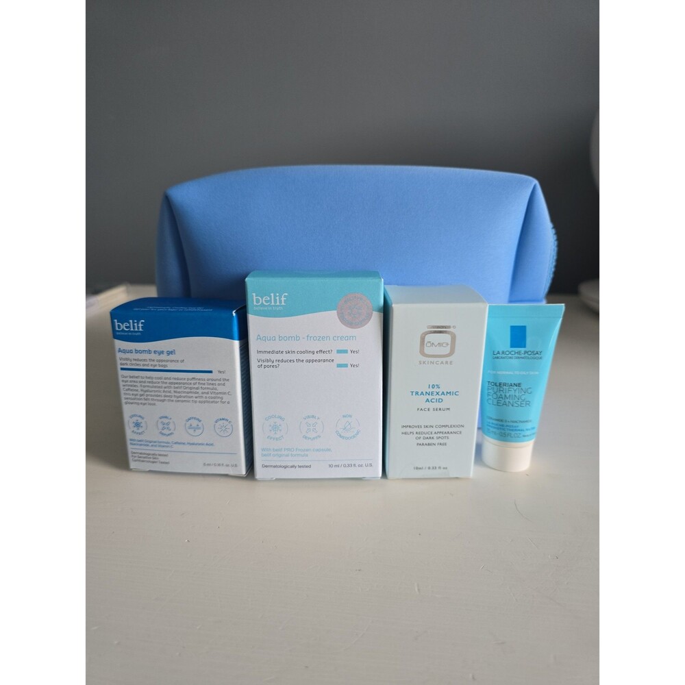 belif, Omic Skincare, La Roche-Posay Discovery Mini Bundle with Cosmetic Bag